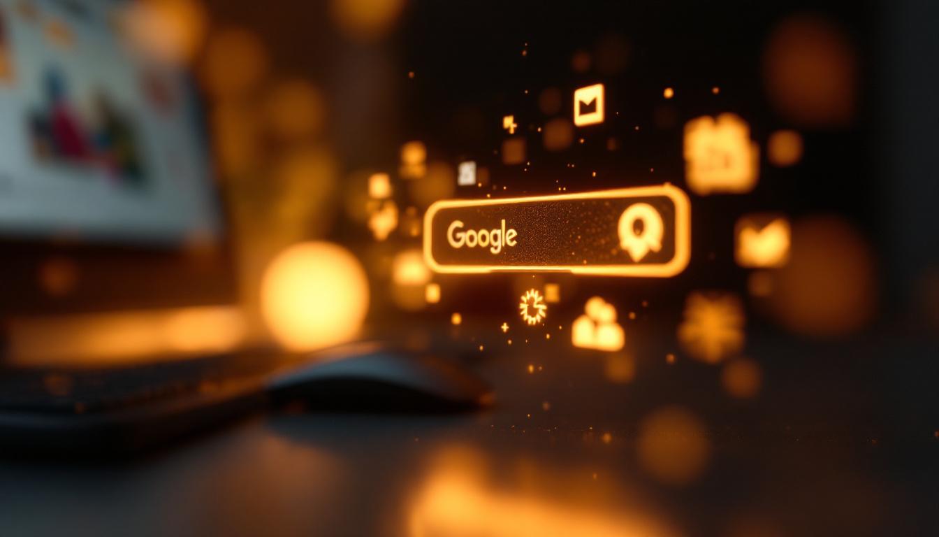 Écran Google Gravity en action, montrant des éléments de la page flottant dans un espace numérique interactif.