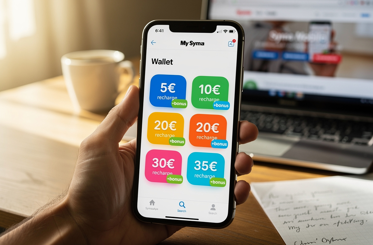  Syma Mobile propose une recharge facile et rapide grâce à l’application mobile My Syma, disponible sur iOS et Android. Cette solution intuitive permet d’effectuer des recharges en quelques clics, de sauvegarder vos moyens de paiement et de gérer votre forfait depuis un seul espace, optimisant ainsi votre expérience utilisateur pour un crédit toujours disponible. 