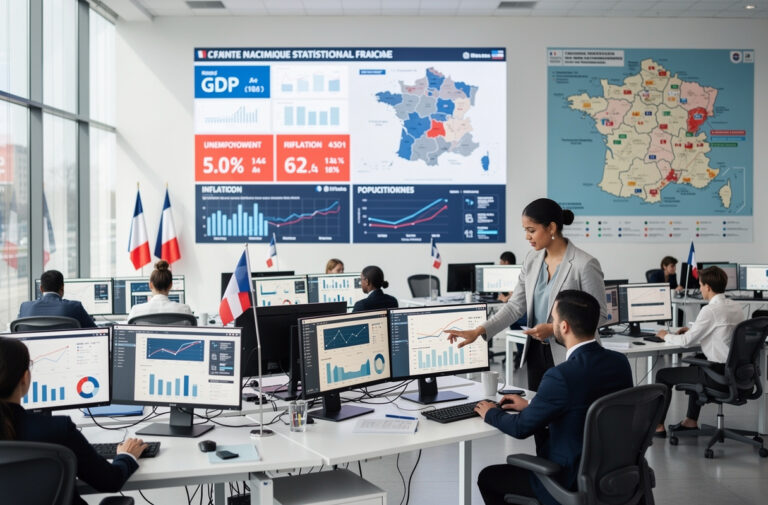 L’INSEE, institut national de la statistique et des études économiques, joue un rôle crucial en France en collectant et diffusant des données fiables qui éclairent les décisions publiques et privées. Depuis 1946, cet organisme public analyse la démographie, l’économie et la société, fournissant des indicateurs clés comme le PIB, le taux de chômage ou les niveaux de vie, indispensables pour comprendre la société française et ses évolutions.