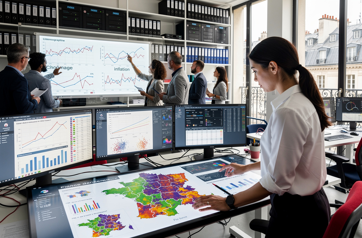 L’INSEE est un établissement public autonome sous tutelle du ministère de l’Économie, qui coordonne la production statistique nationale via sa direction générale à Paris et ses 13 directions régionales. Cette organisation assure une collecte rigoureuse des données locales et nationales, garantissant la qualité et la cohérence des statistiques utilisées pour piloter les politiques économiques et sociales en France.